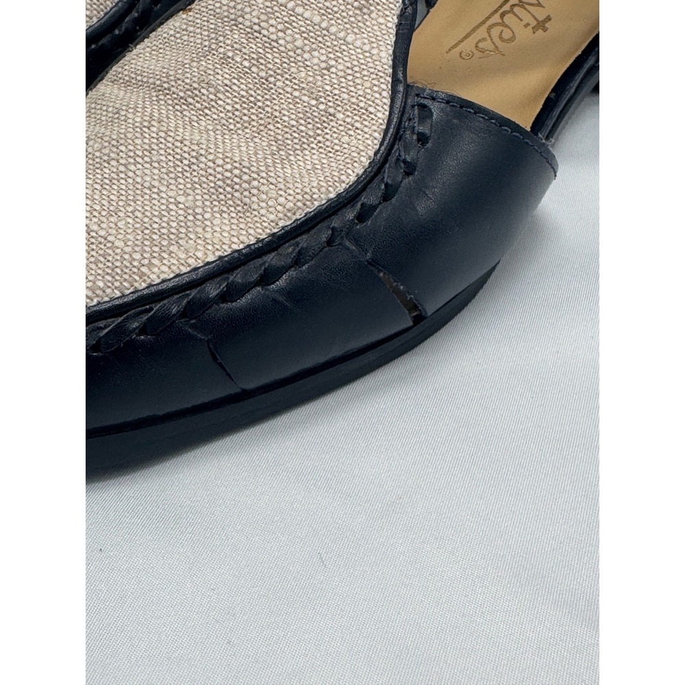 Westies T-Strap Flats Womens 8M Navy Blue Leather Linen Vintage Excellent Brazil - Picture 10 of 13